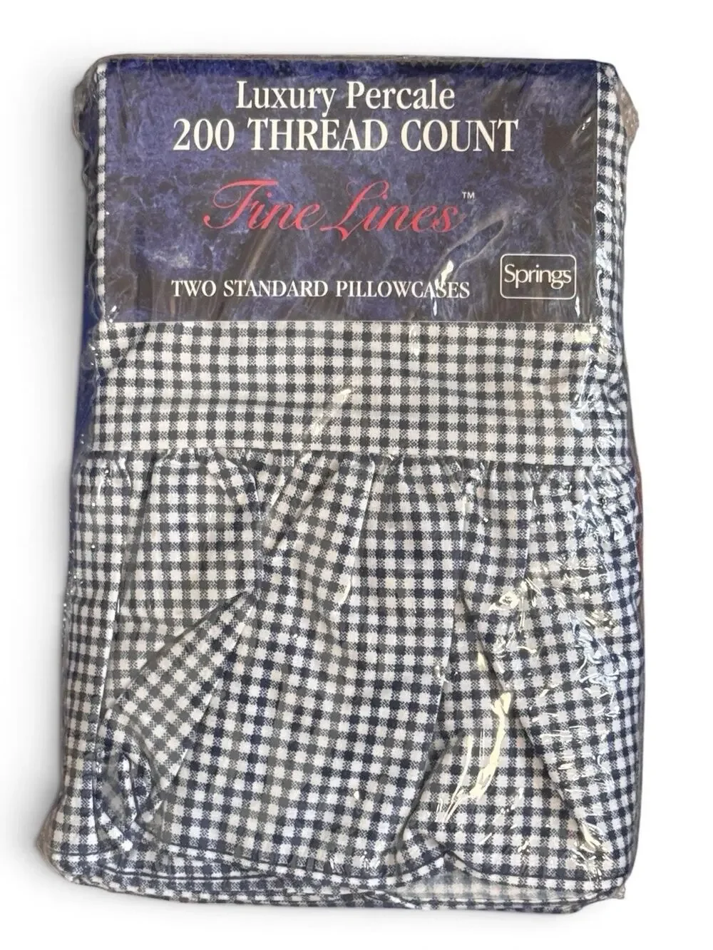 Vtg Springs Blue & White Gingham Check Pillowcases Ruffle Hem Standard Pair NEW